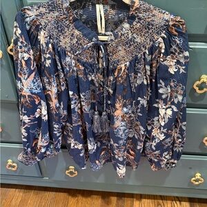 Anthropologie Navy Floral Blouse